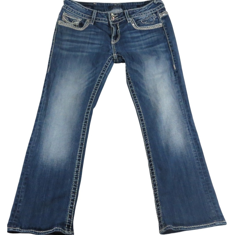 Vigos New York Bootcut Jeans Women Blue Denim Embellished Studded‎ Pocket Flared